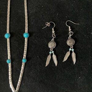 Silver Necklace and Earring Set with Turquoise Accents